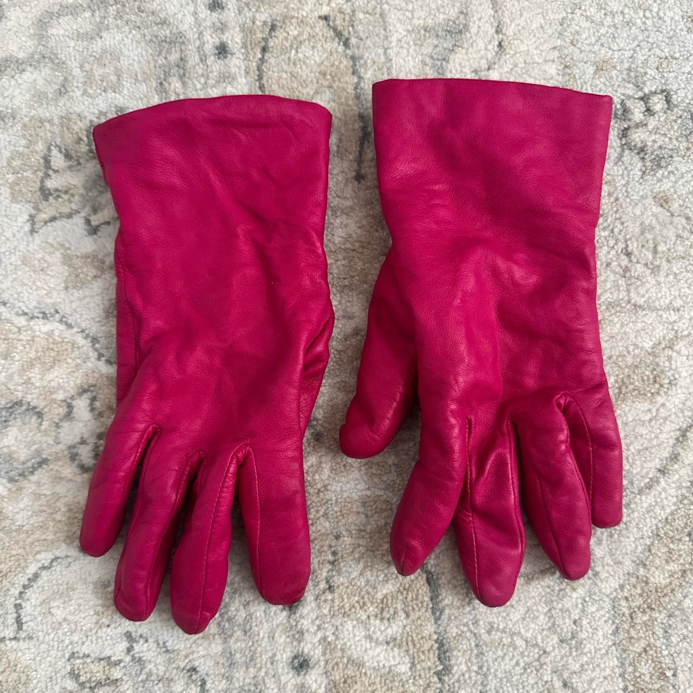 Fuchsia leather & Cashmere lined gloves